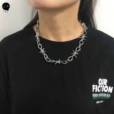 Barbed Wire Choker Silver Necklace