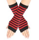 Red Stripe Fingerless Gloves Mittens